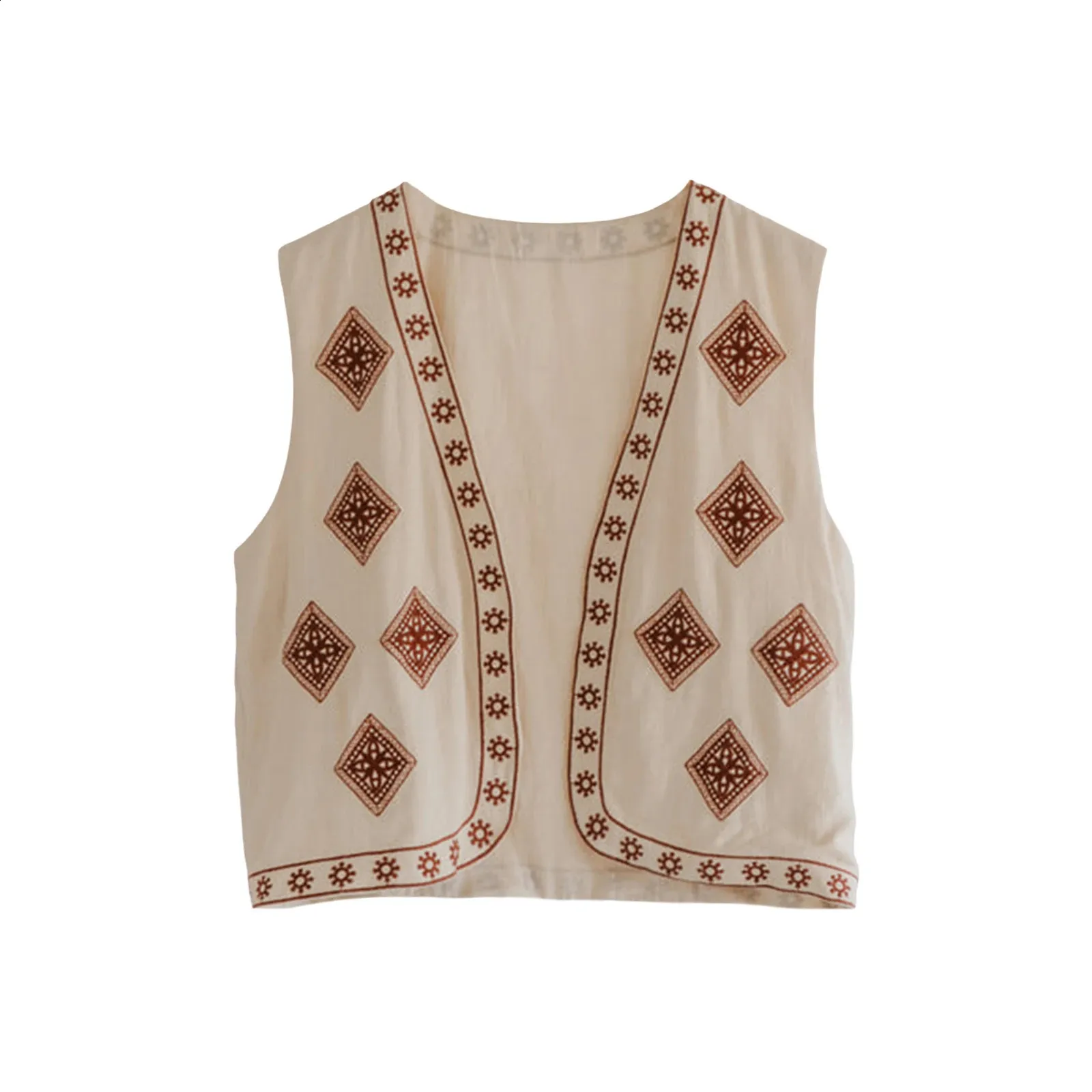 Womens Embroidered Sleeveless Vest Top - Open Front Boho Cardigan
