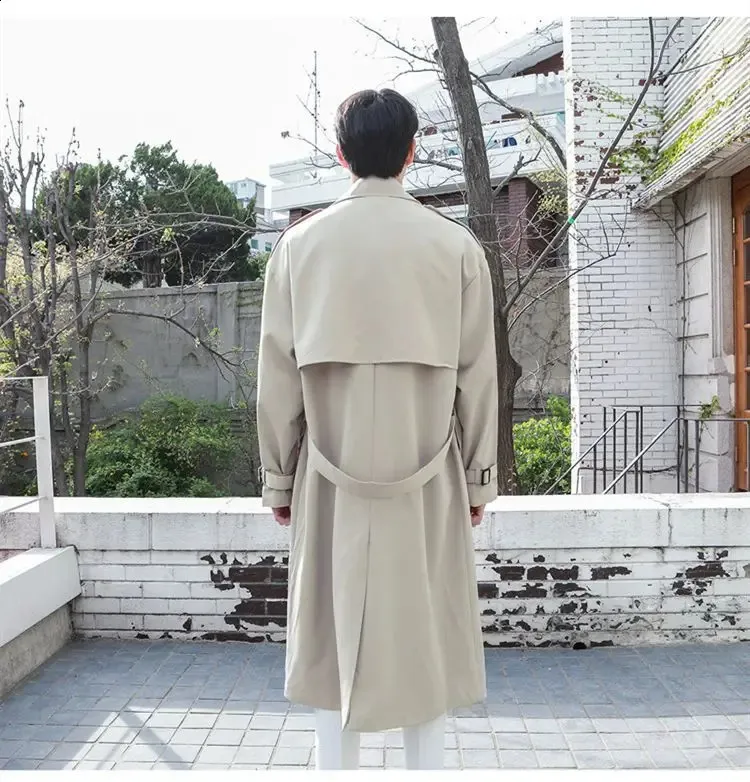 Koreanischer Trenchcoat Herren - Langer Windbreaker Beige