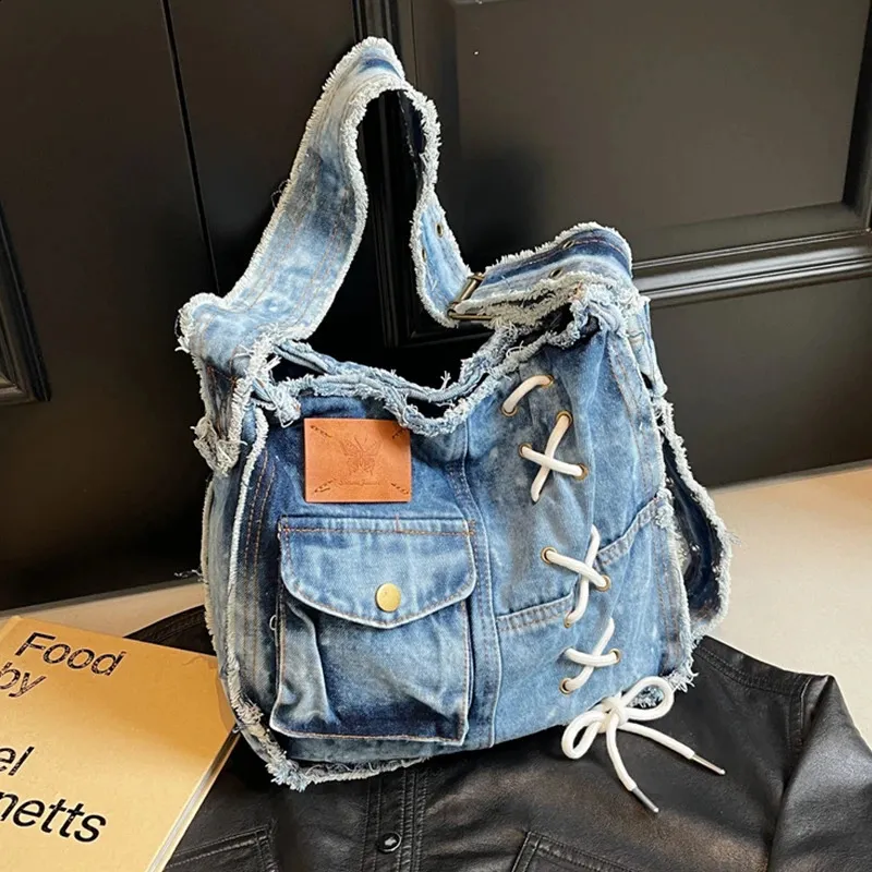 Punk Crossbody Bag: Retro Denim Motorcycle Handbag With