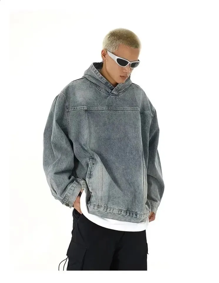Save Big on Bulk Harajuku Sweatshirt Oversized Mens Hooded Denim Jacket:  Fashionable Zip Up Hoodie Sweatshirt, Oversized Couple Clothing, Harajuku 