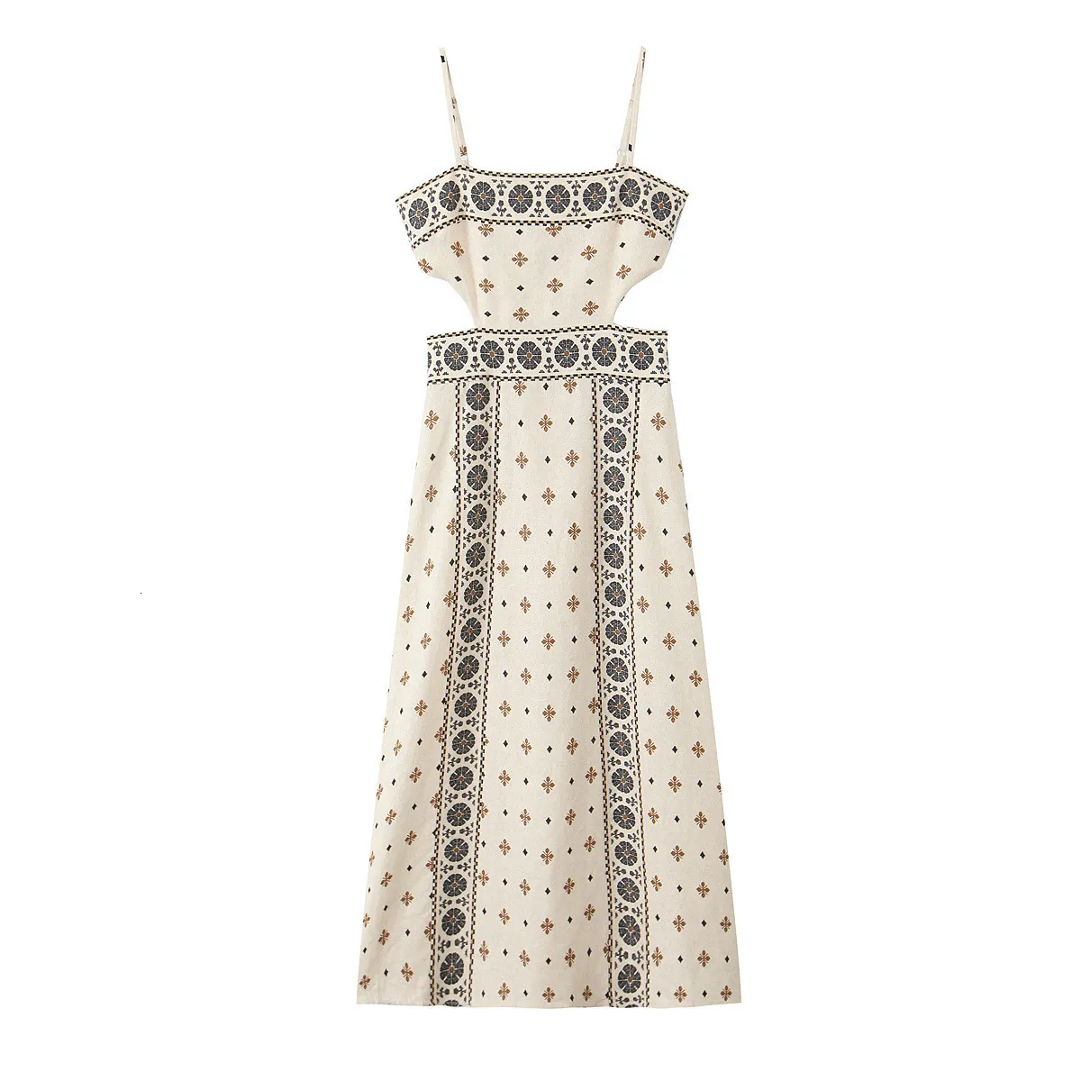 Womens Summer Hollow Linen Blended Dress Sleeveless Floor-Length A-Line  Skirt with Animal Print from Dhgate Basic & Casual Dresses - price 33.96