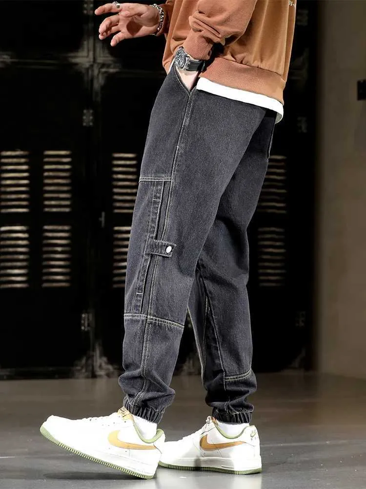 Men's Stretch Cotton Cargo baggy jeans with String