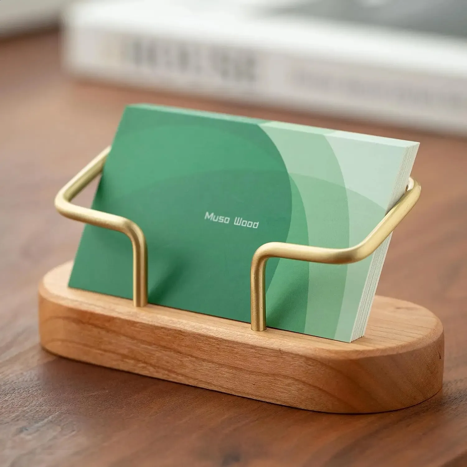 Premium Wooden Business Card Organizer - Desktop Card Display Stand ...
