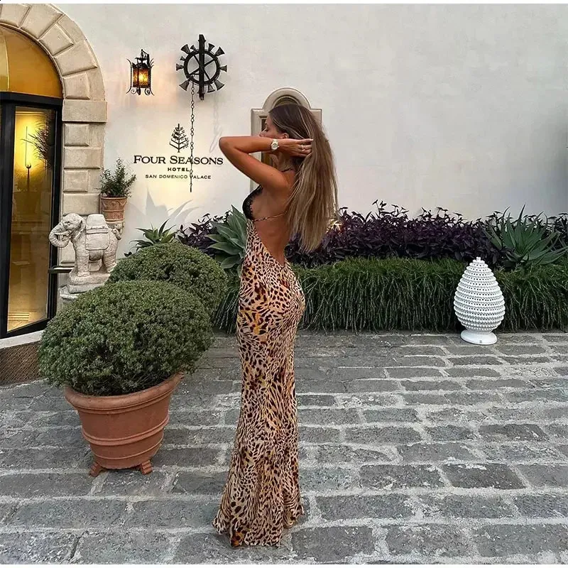 パーティードレス Leopard Print Maxi Dress DHgate.com:Sexy Leopard Print Maxi Dress: Deep V-Neck, Lace