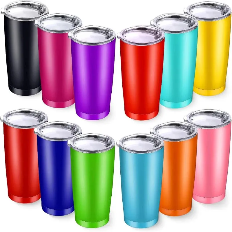 12 Pack 20oz Stainless Steel Tumblers with Lids - Double Wall Vacuum ...