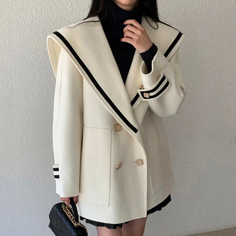 Save Big on Bulk Women's Long Double Breasted Wool Coat Oversized Long Wool  Coat: Women's Double Breasted Wool Trench Coat, Large Pocket Sailor Style 