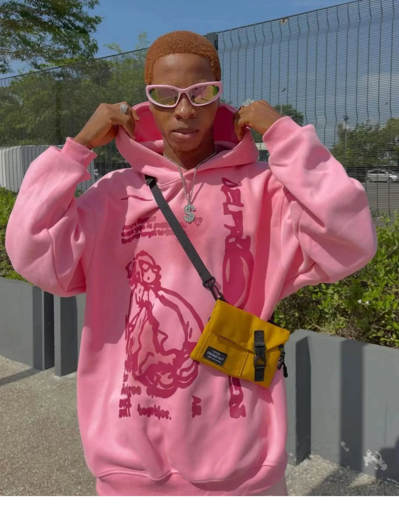 Vkei harajuku punk y2k ピンクうさ耳パーカー ボーダー Pink Y2K Hoodie Pullover Sweatshirt with Anime Graphic Print