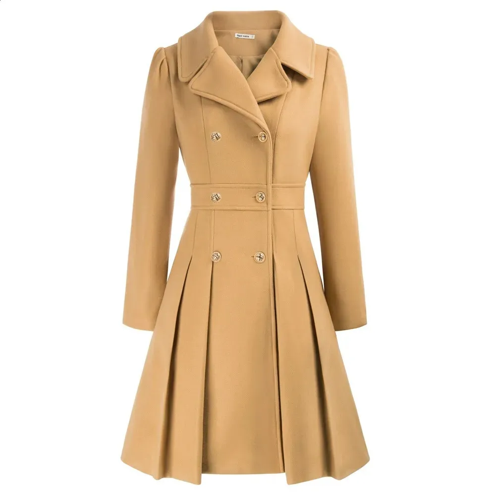 GRACE KARIN Womens Wool Trench Coat, Notched Collar Double