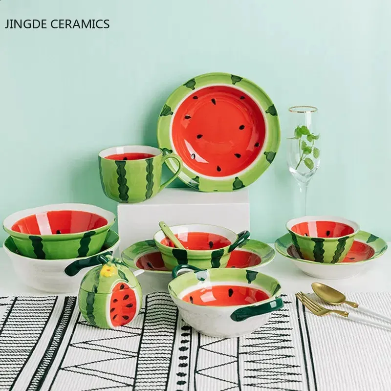 Set Sucrier + Pot à Lait Pastèque En Céramique Peinte à La Main – 200 Ml – Design Fun & Coloré