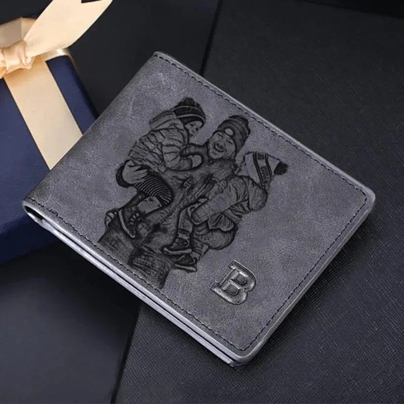 Personalized Men's Bifold Wallet With Photo Engraving - PU Leather RFID Blocking Wallet, Gift For Dad/Husband