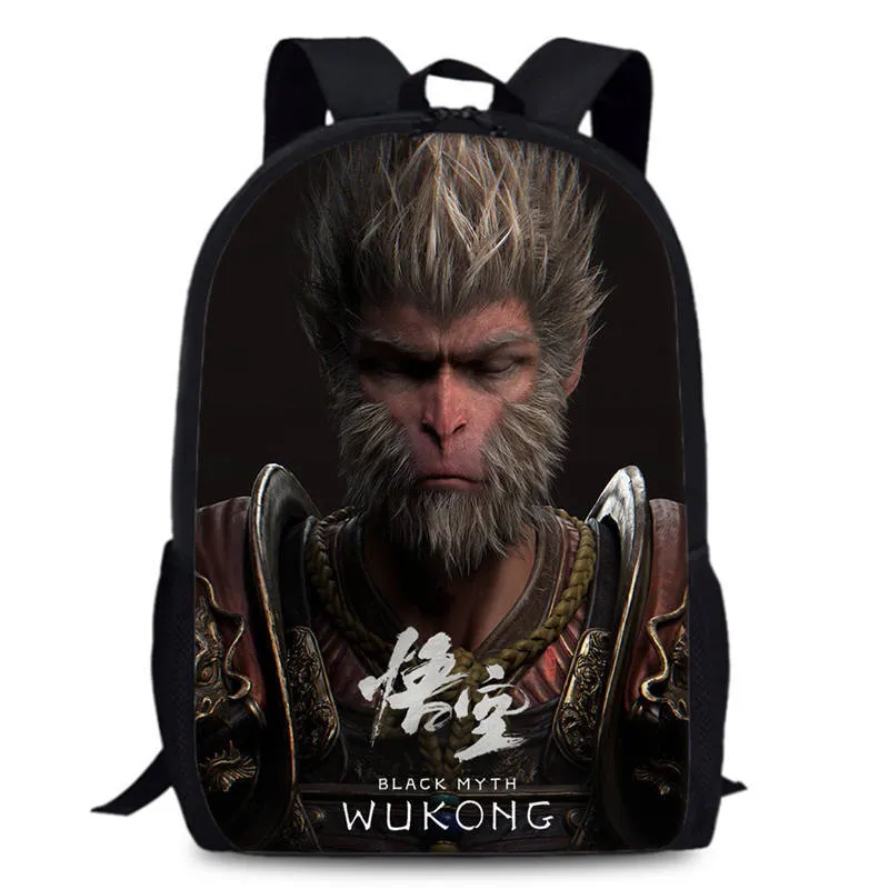 Black Myth Wu Kong 15 Inch Laptop Backpack Durable Water-Resistant Canvas  Student School Bag