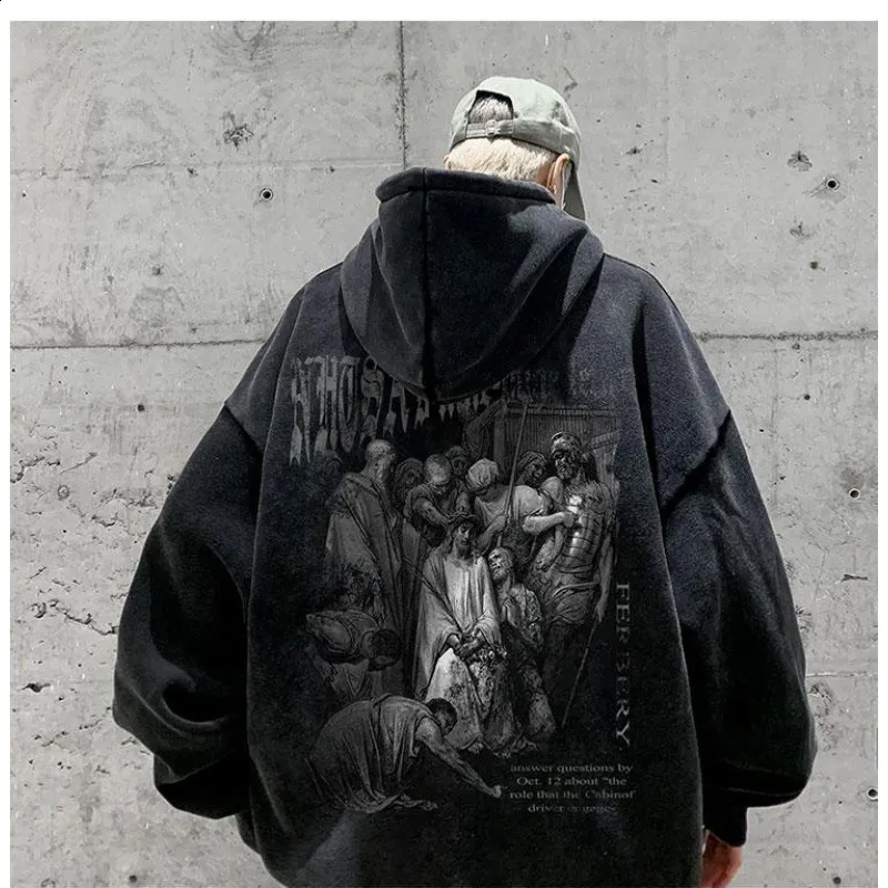 Y2k Sacred Cross Embroidery Hoodie Streetwear Men Trend Hip Hop