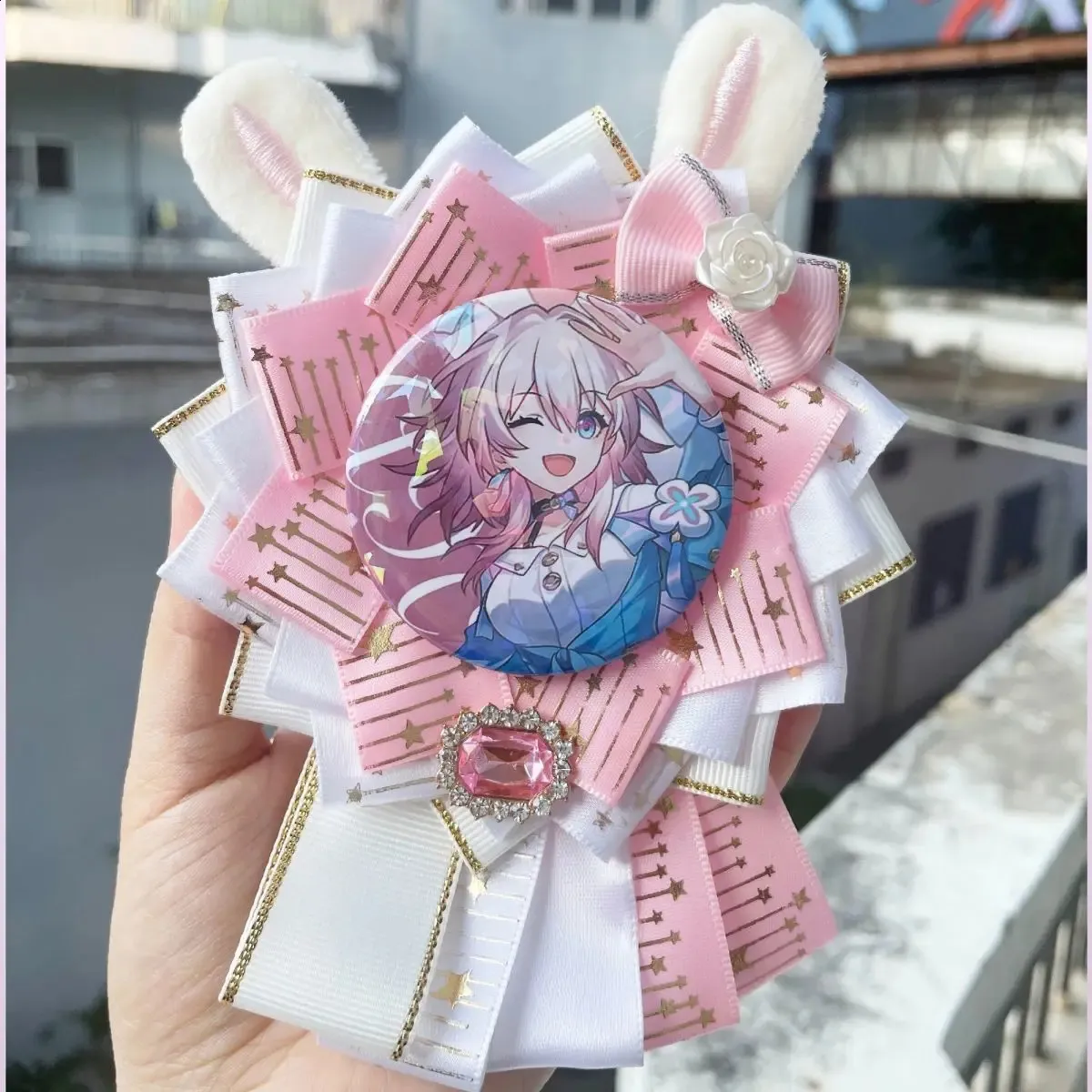 Anime Bow Ribbon Cosplay Decoration Bags, Backpacks - Purple/White Heart Clip Badge Ribbon Anime - Etsy main image 2