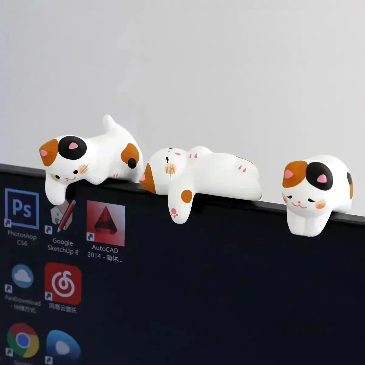 240827 Desktop Monitor Ornaments Lucky Cat, Rabbit, Frog Figurines For ...
