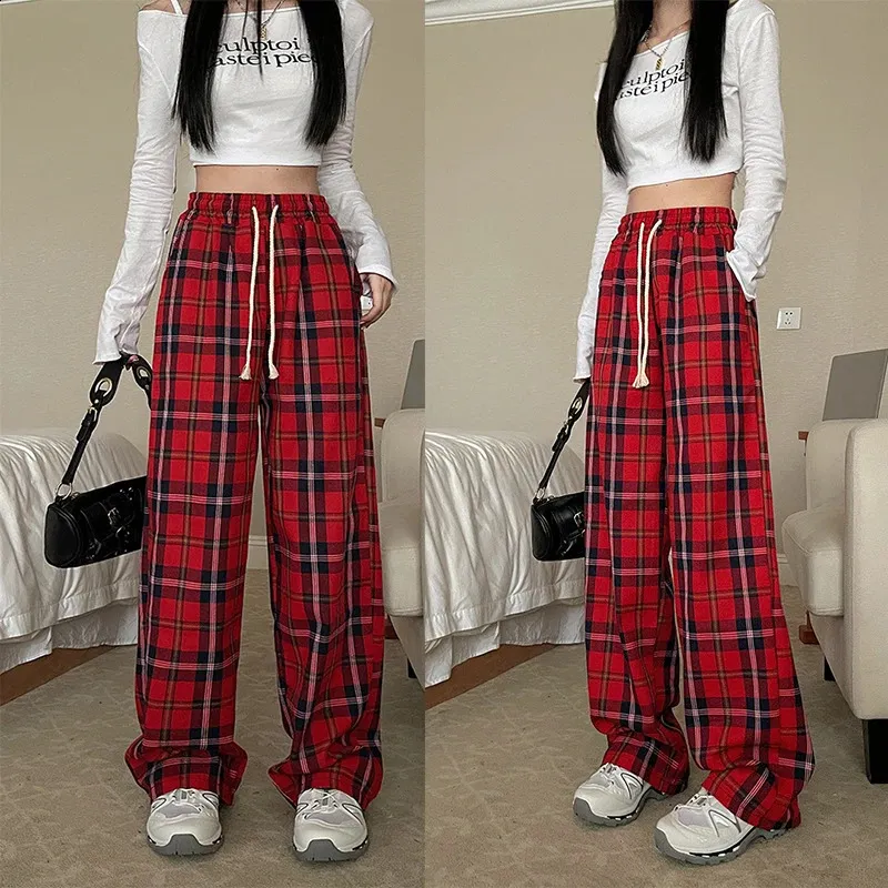 Save Big on Bulk High Waisted Wide Leg Slacks Women's Y2K High Waist Loose  Straight Leg Plaid Pants Casual Grunge Harajuku Style, Wide Leg Trousers 