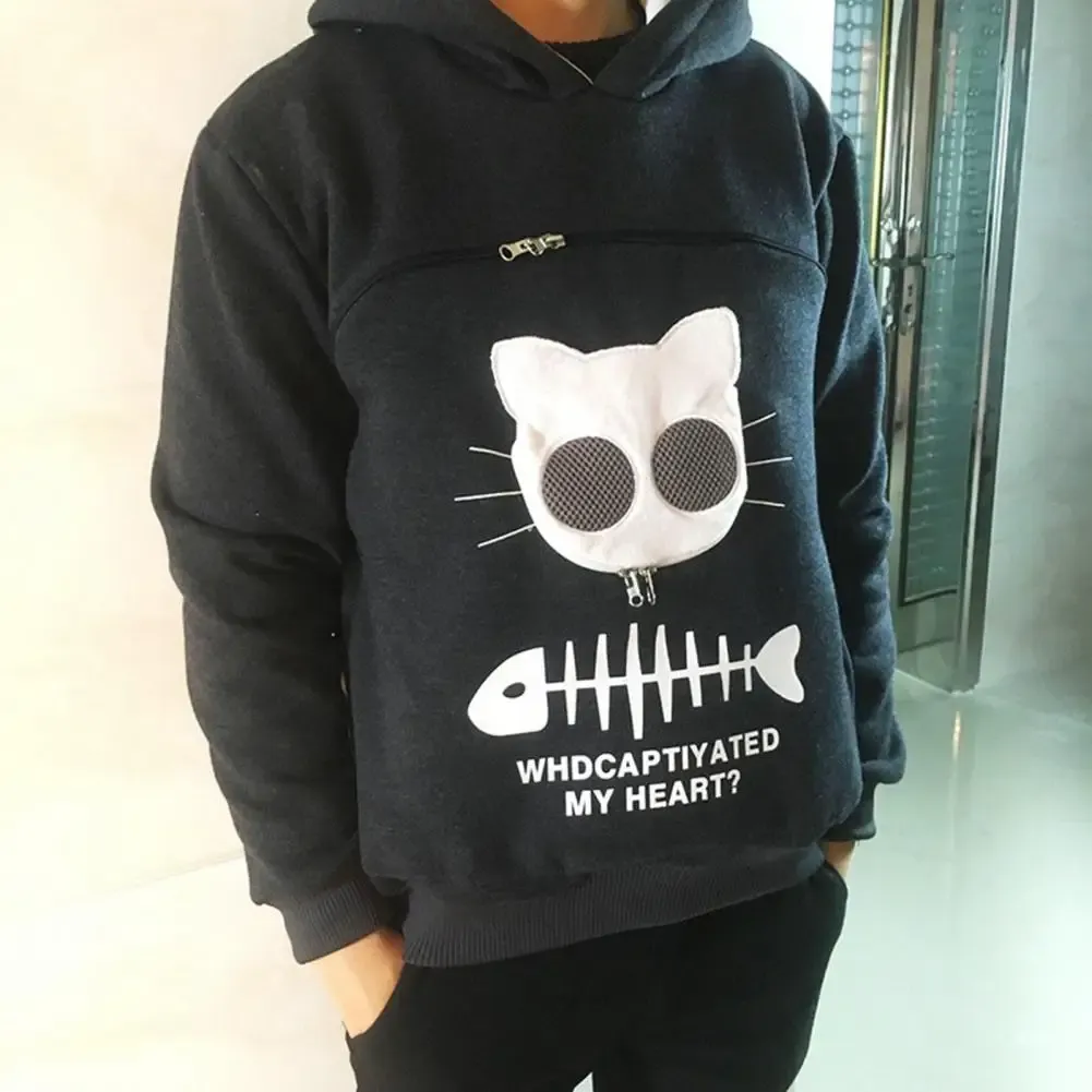 DHgate Cozy Cat Lovers Hoodie Cuddle Pouch Sweatshirt with Animal Ear Hood Pet Supplies