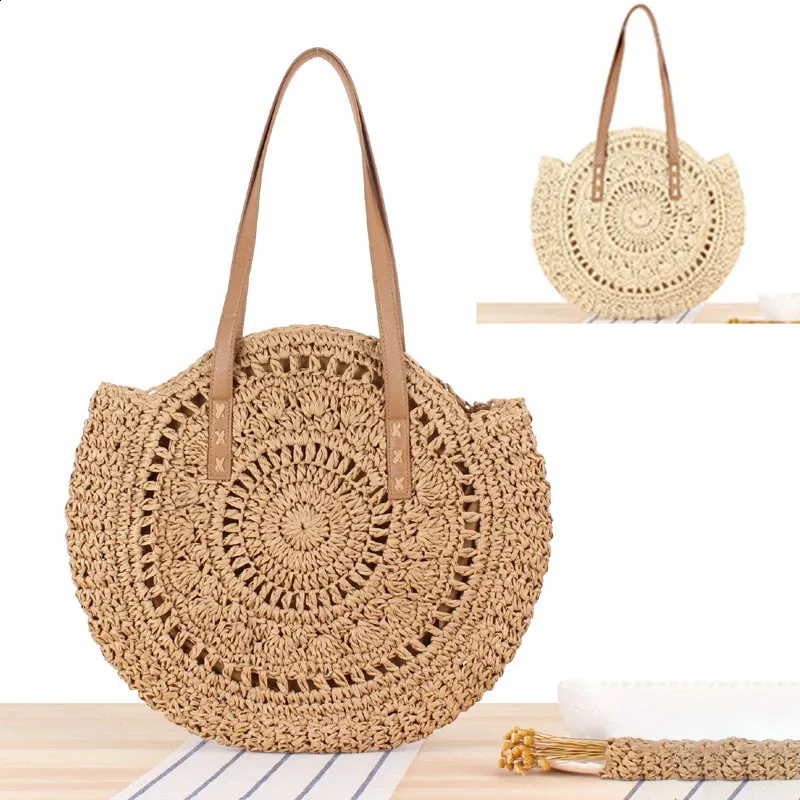 Large Capacity Straw Woven Tote Bag - Vintage Bohemian Summer Beach ...