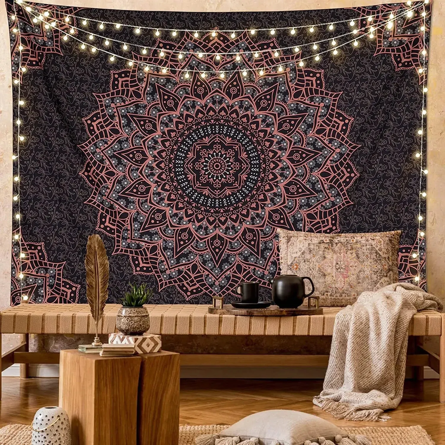 Bohemian Tapestry Wall Hanging 200x150cm - Trippy Mandala Hippie Decor, Large Boho Wall Art For Bedroom, Living Room