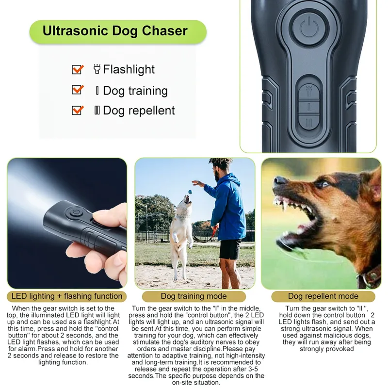 Rechargeable Ultrasonic Dog Anti-Barking Device Bark Deterrent Device With LED Flashlight