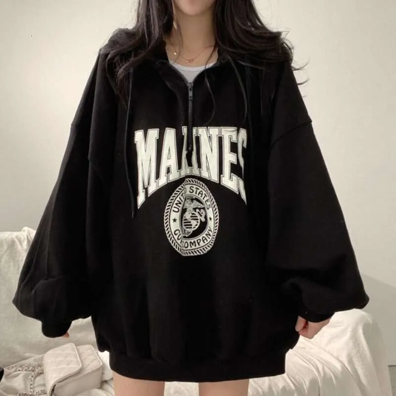 Hooded Baggy Pullovers Tops Hoodies Long Graphic Female Clothes with Zipper Loose Sweatshirts for Women Full Zip Up Sweat shirt