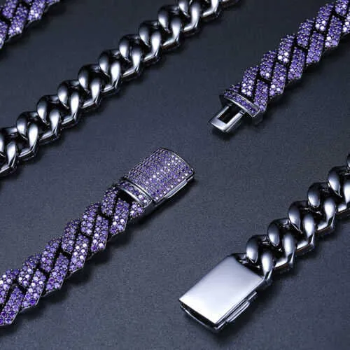 Iced Out Purple Cuban Chain - 14mm Hip Hop Necklace, Gold