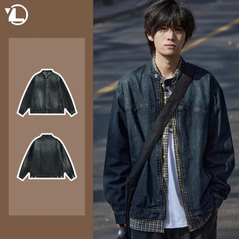 High Street Giacca Jeans Oversize Ripped Hip Hop – Denim Lavato Con Bottoni E Stampe Vintage – Unisex, Taglie Asiatiche