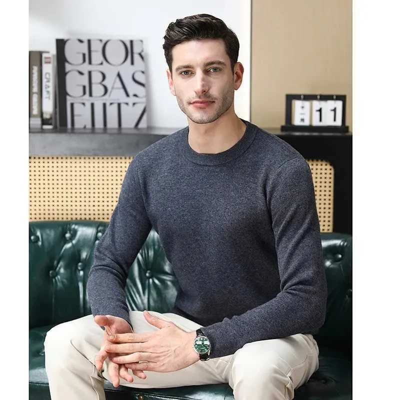 Minglu 100 Wool Office Sweater Male With Round Collar Luxury Long Sleeve Solid Color Pullover For Spring And Autumn Available In 4XL Y240827 From Yslitys designer011 12.87 DHgate.Com