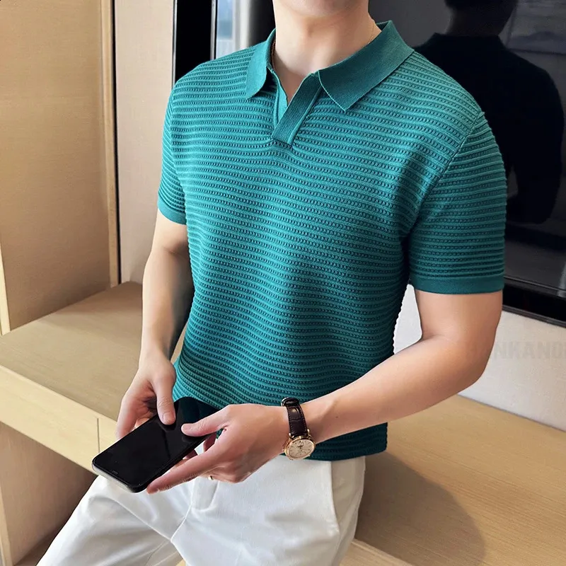 Men's Striped Jacquard Knitted polo polo shirts - Slim