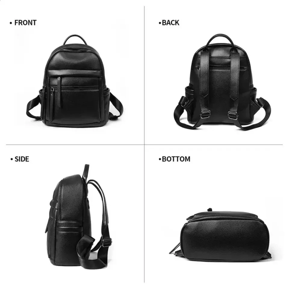 Mini waterproof black PU leather backpack with zipper  display picture 1