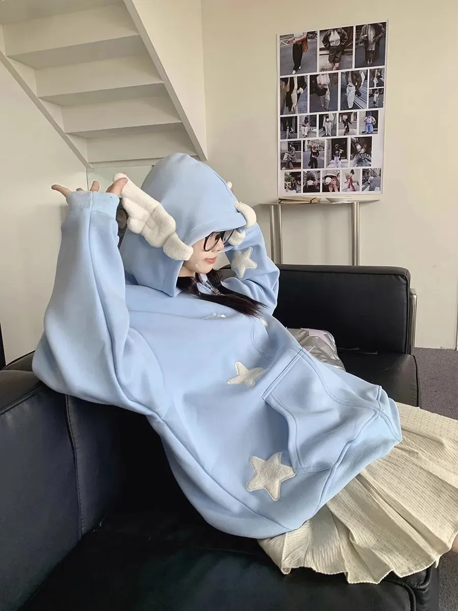 Anime Hooded Sweatshirt Y2k Angel Wings Womens Long Sleeve