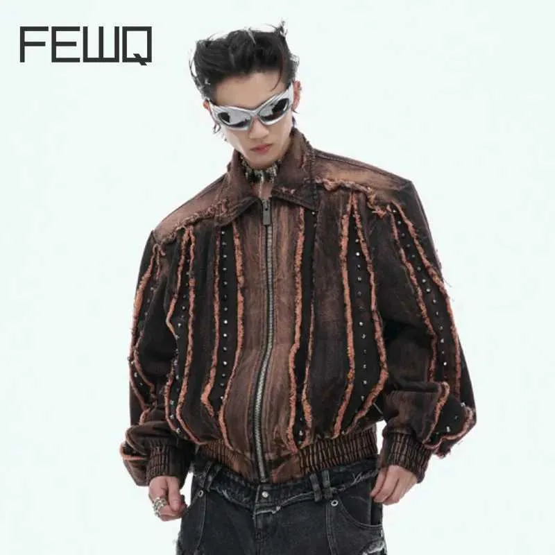 Vintage Mens Denim Brown Suede Jacket With Shoulder Padded Metal Rivets And Tassel Design FEWQ Niche Fashion Top 24E1831 H240823 From Designer hoodie01 28.01 DHgate.Com