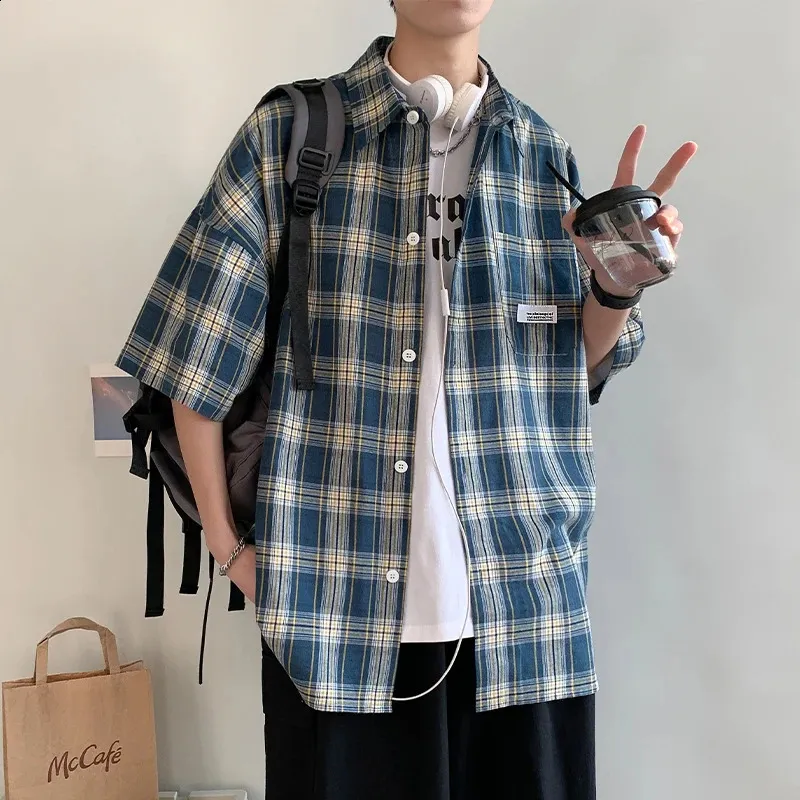 【S-DOUBLE】Block Plaid Short Sleeve Shirt チェックシャツ Mens Plaid Short Sleeve Shirt - Y2K Streetwear Checkered