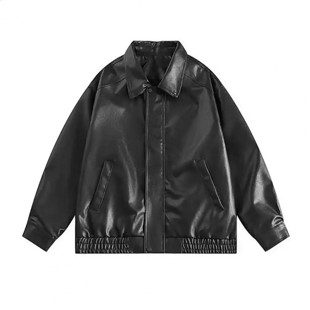Retro American Style Faux Leather Jacket: Womens Loose Fit