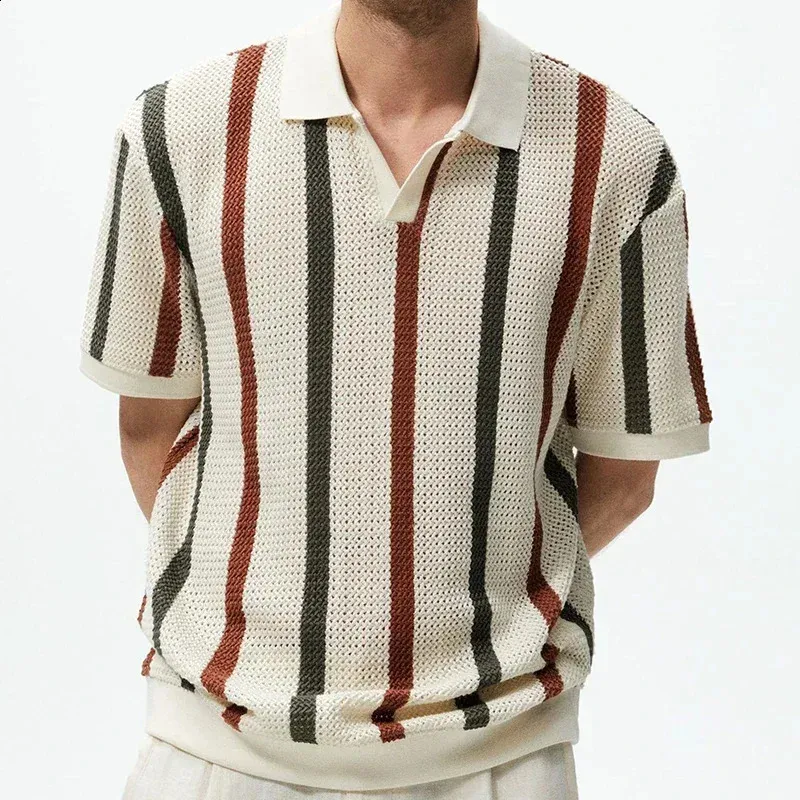 トップス vintage escada summer kint polo sullen Summer Breeze: Breathable Knit Polo Shirt - Vintage Striped