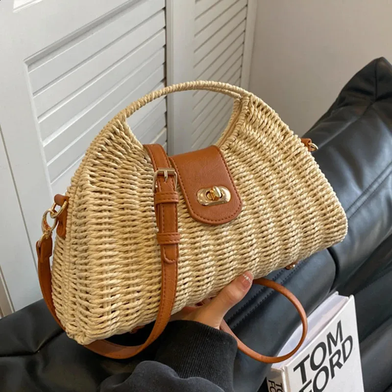 Acheter Yogodlns – sac à bandoulière en paille d'été pour femmes, sac seau en rotin de grande capacité, sac de plage tissé à la main