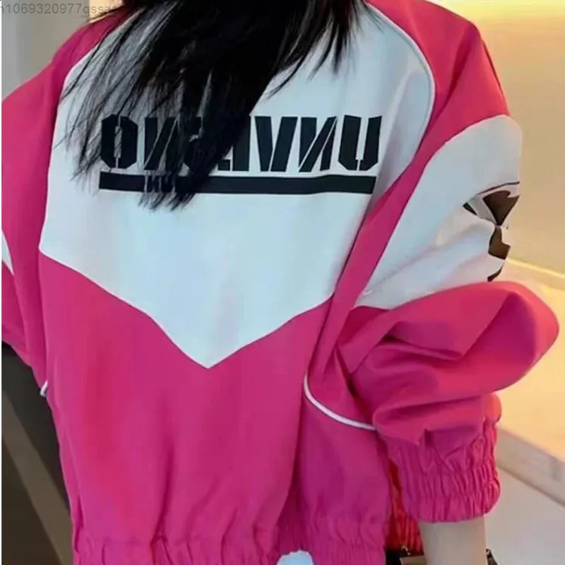 Y2K Pink Patchwork Racing Jacket - Retro American Bomber