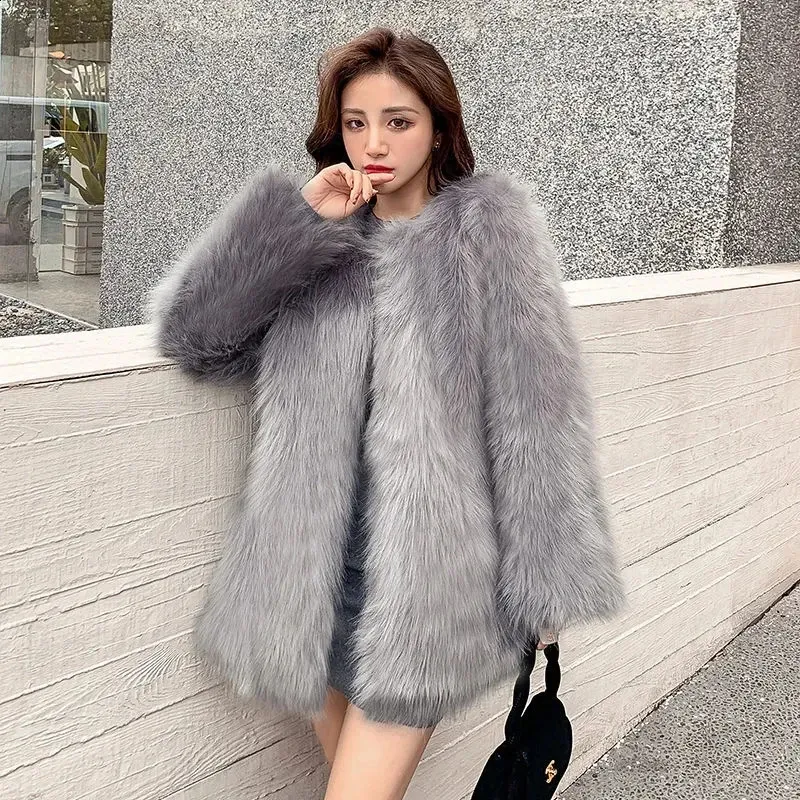 Plus Size Women s Fully Matched Casual Winter Faux Fur Jacket