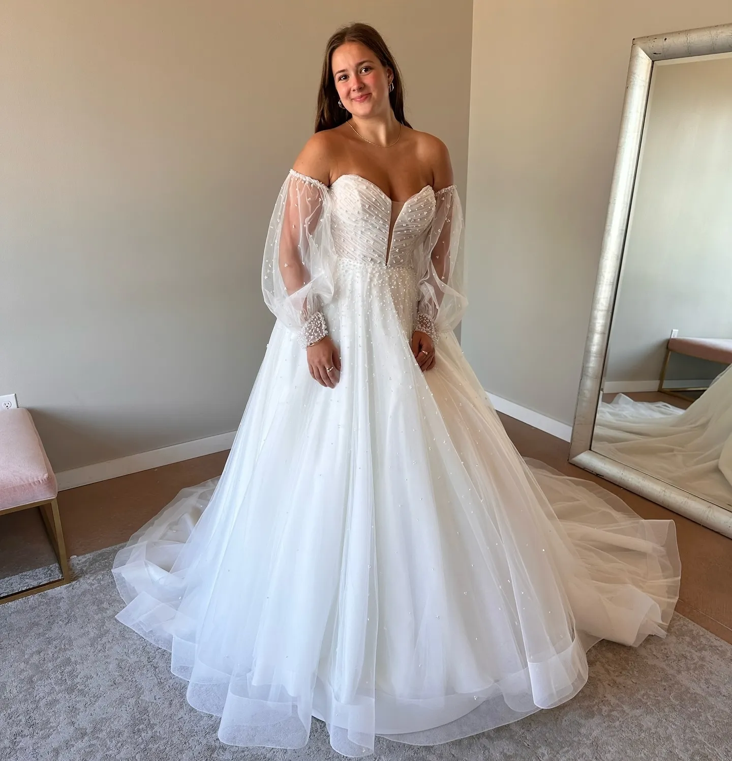 elegant fit and flare wedding dresses Fit & Flare Silk Wedding Dress with Draped Corset Sheer Lace Back main image 0