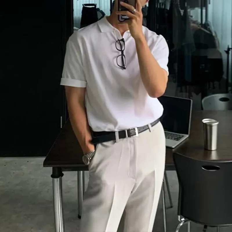 Black Polo White Pants Korean Korean Style Summer Retro Simple