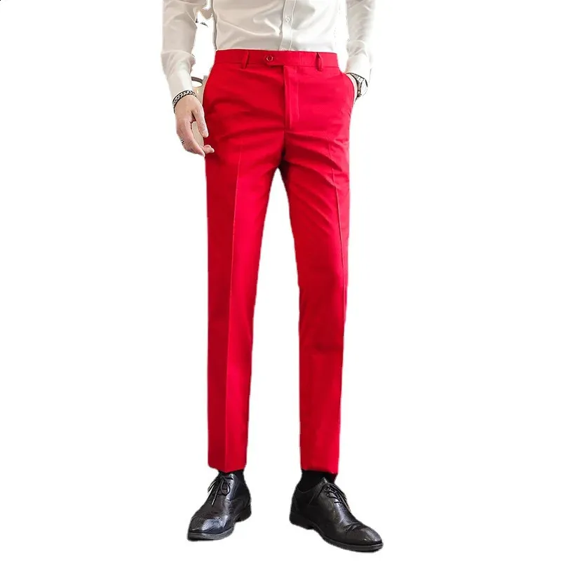 fitted lace wedding dress Men's Flat Front Suit Pants Modern Slim Fit Tapered Casual Pants Separate Pants  Red 31Wx30L at Amazon Men's Clothing store