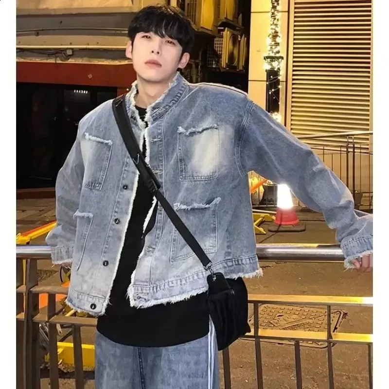 Mens Casual Acetate Denim Jacket Spring Autumn Regular Length