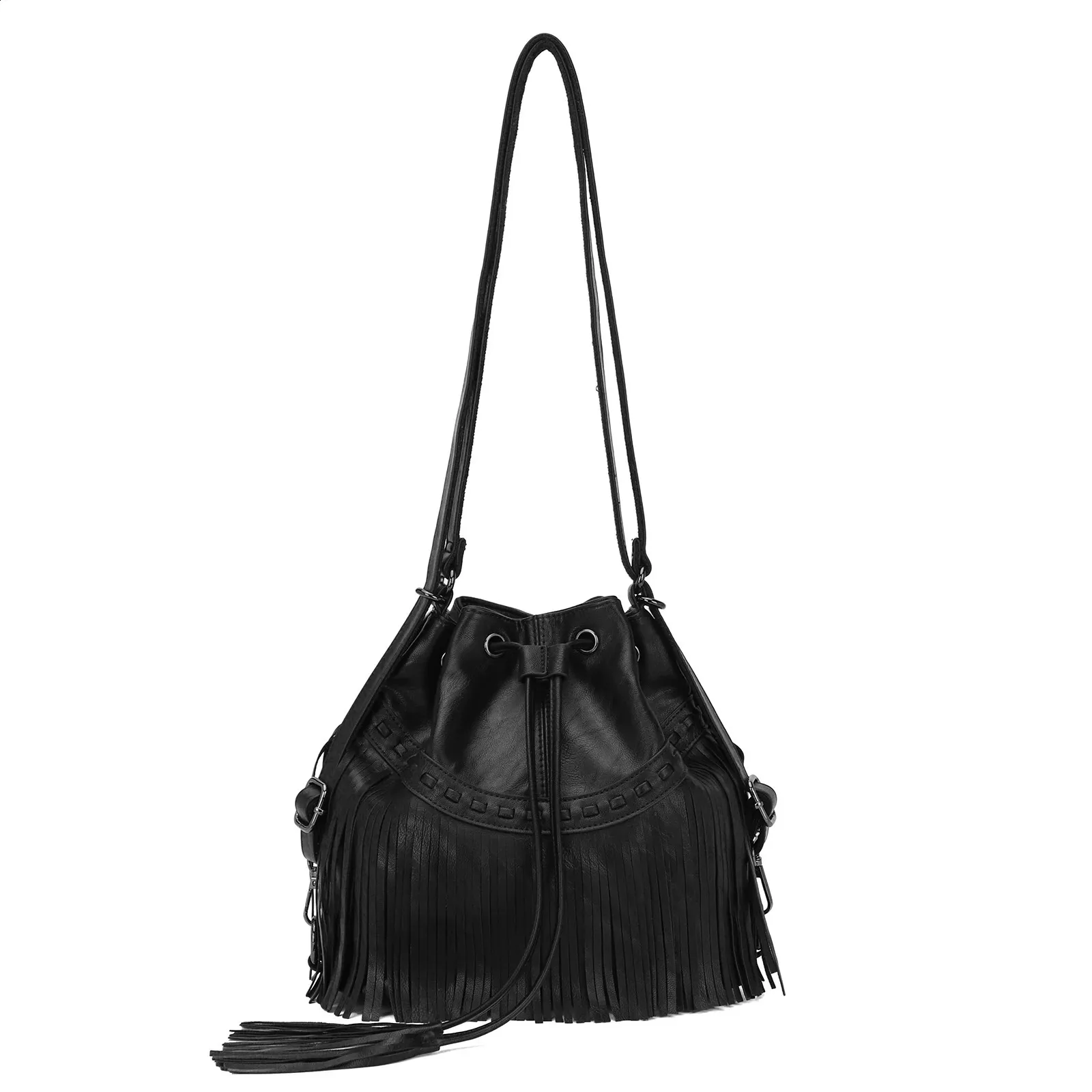 DHgate.com:Womens Leather Bucket Bag with Fringe Tassel