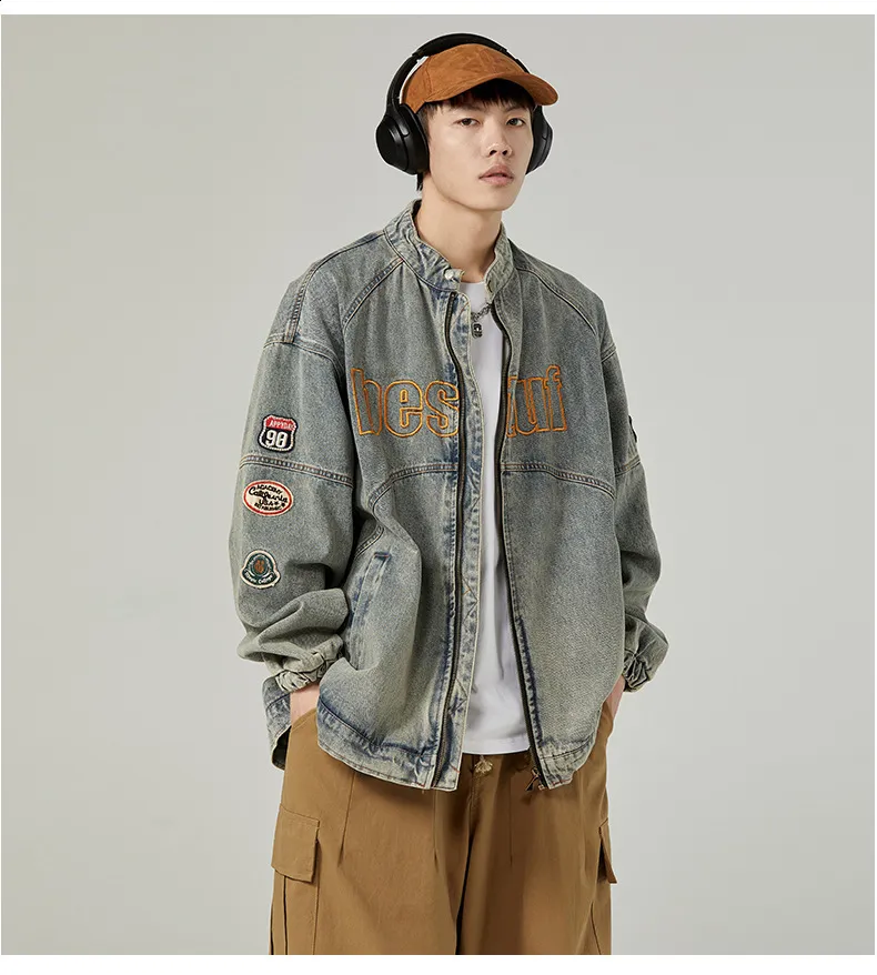 DHgate.com:Mens Retro Denim Jacket - Spring Loose Fit Letter