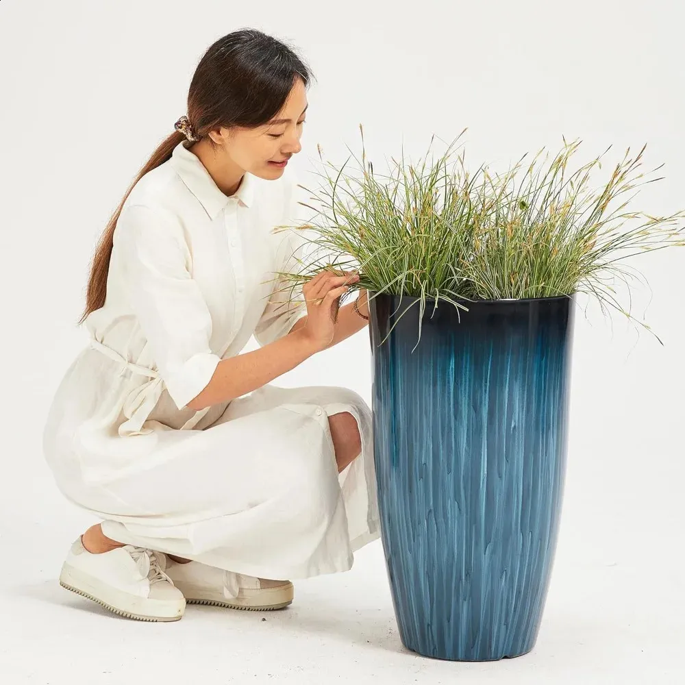 Large Plastic Planters Set of 2 Gradient Blue Tall Plant Pots with Glossy  Smooth Finish for Indoor Outdoor Use from Dhgate Planters & Pots - price  218.68