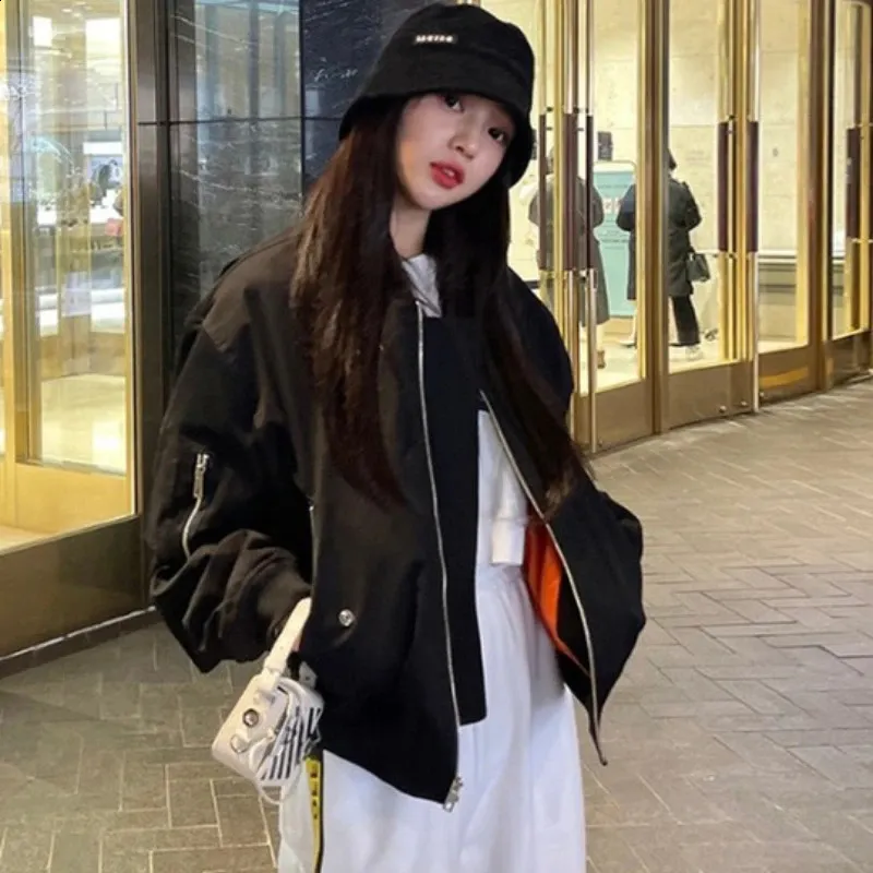 Oversized Korean Fashion Bomber Jacket For Women Streetwear Chic With Zipper From Pong02 28.44 DHgate.Com