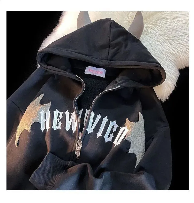 Zip Up Hoodie Men Sport Acetate Oversized Sweatshirt with Bat Wing