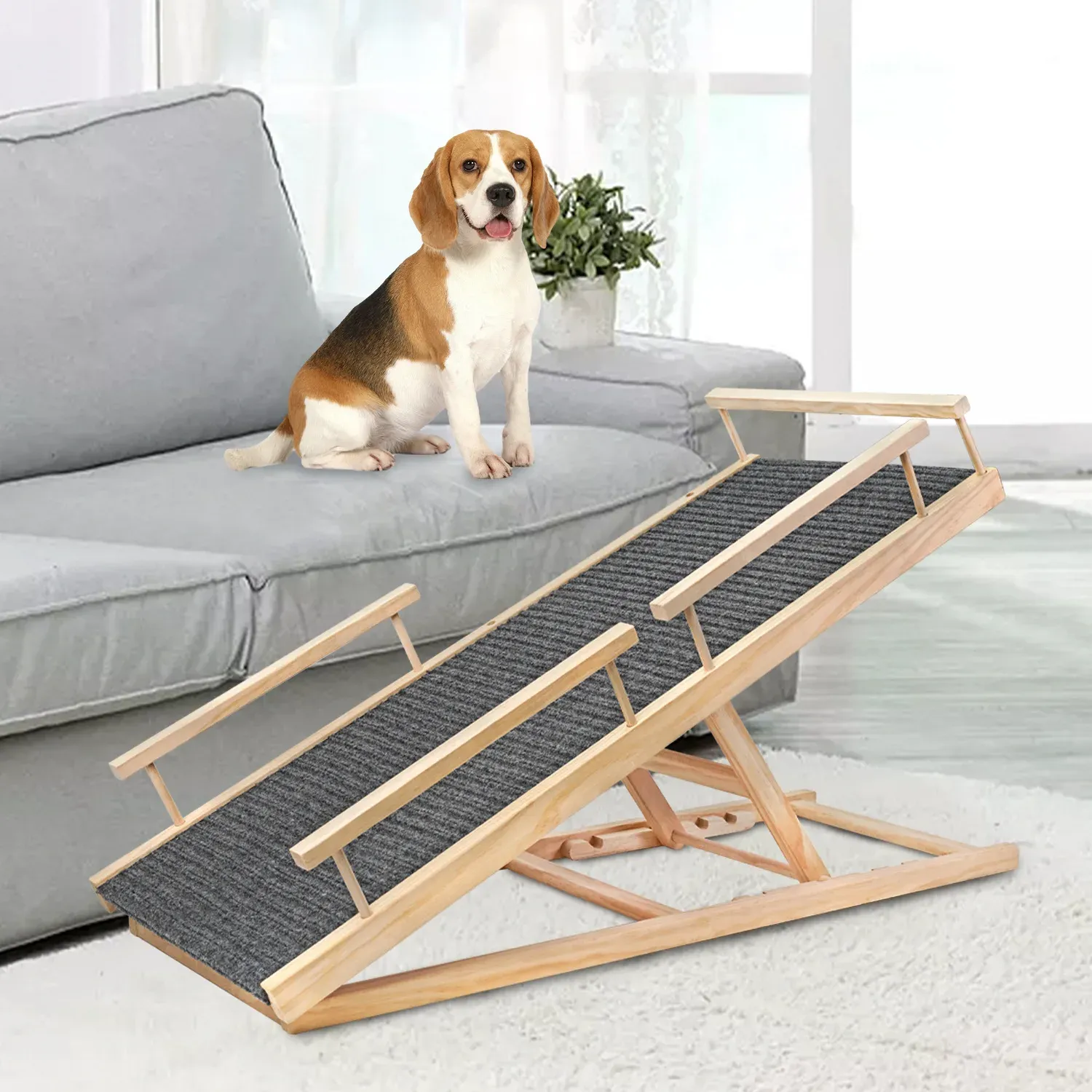 DHgate Portable Wooden Pet Ramp with Non Slip Mat and Safety Rails for Cats and Dogs Up to 200 lbs Pet Supplies