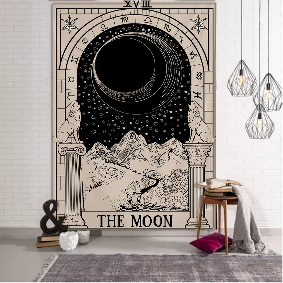 Schwarzer Katzen Tarot Wandteppich Wand Hanging: Handgewebtes Hippie Mond  Wolf Design Für Hexereidekoration Von 11,7 € | DHgate, image size:960x960