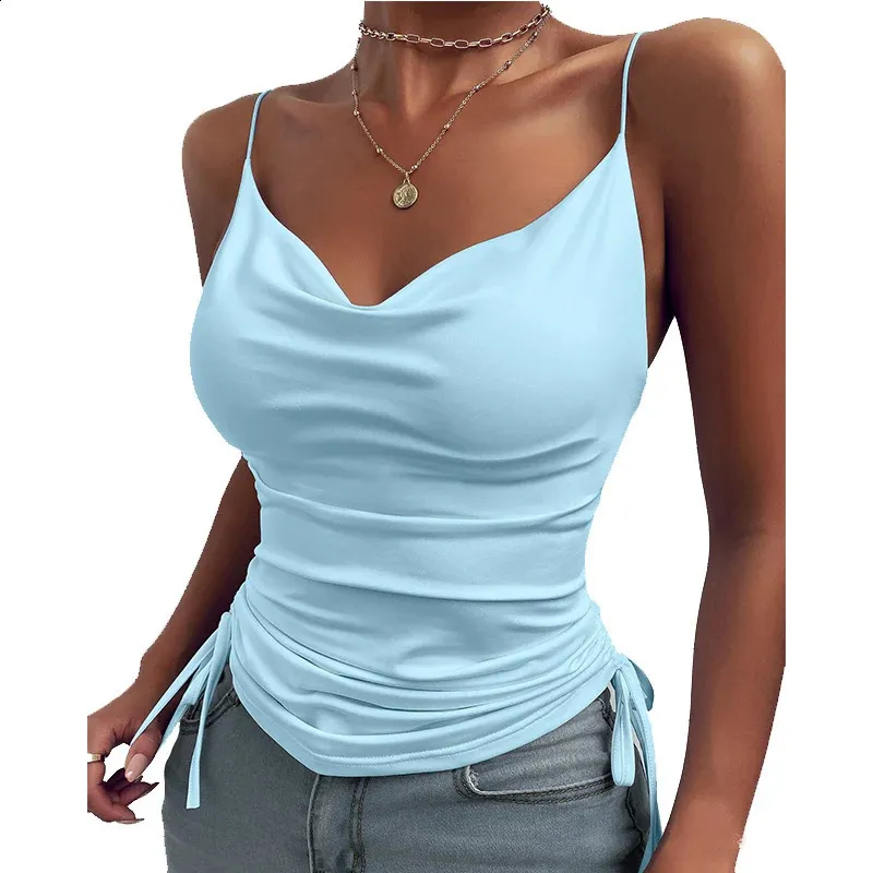 Wantschun Women's Cowl Neck Tank Top Silk Satin Sleeveless