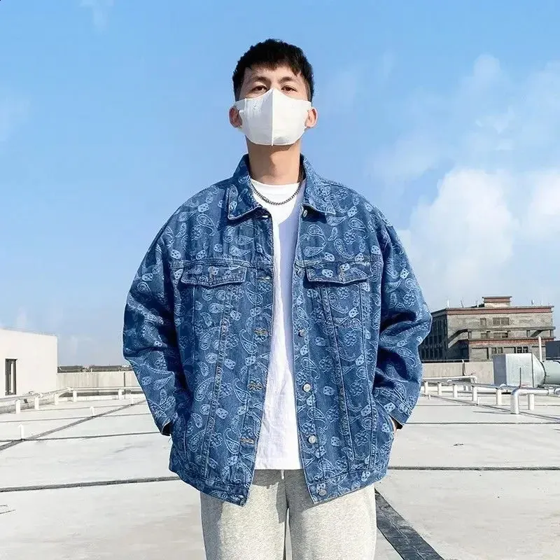 Trendy Denim Jacket: Paisley Print, Autumn Fashion for Men - Shop